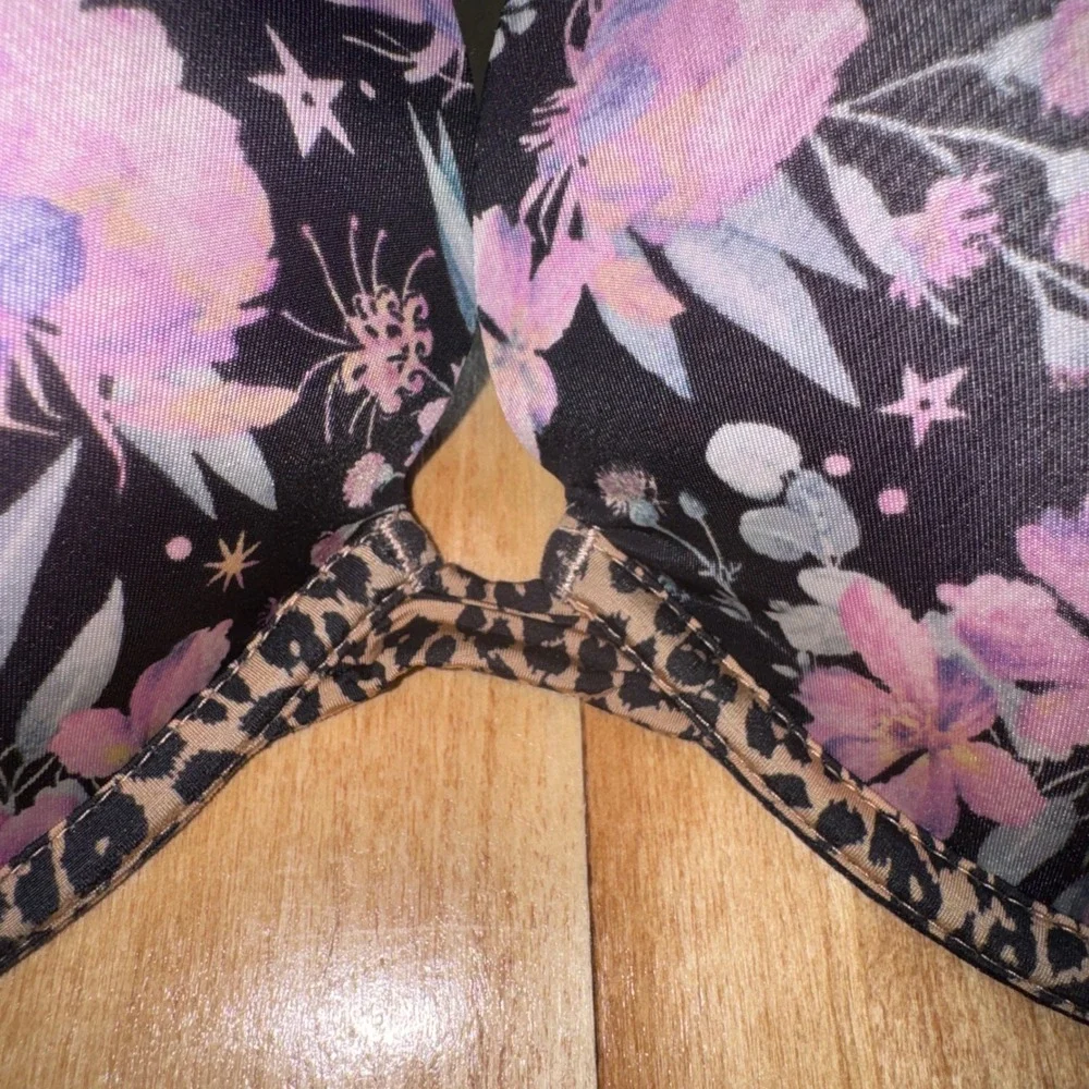 Victorias Secret 36DD Floral Leopard Print Underwire Push Up Bra Black Purple